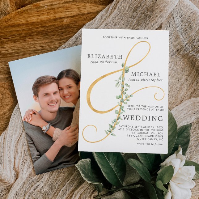 Invitation Eucalyptus Ampersand moderne simple Mariage photo (Créateur téléchargé)