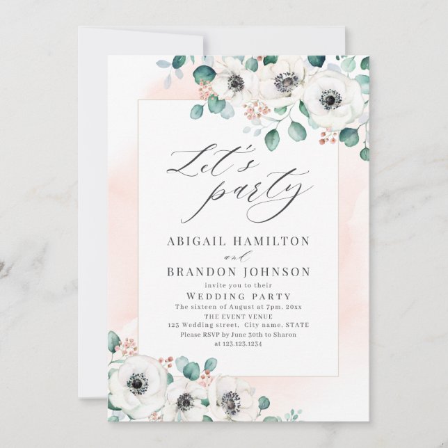 Invitation Eucalyptus anemone fleur de mariage rustique flora (Devant)