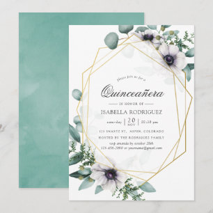 Invitation Eucalyptus Anémone géométrique Quinceañera