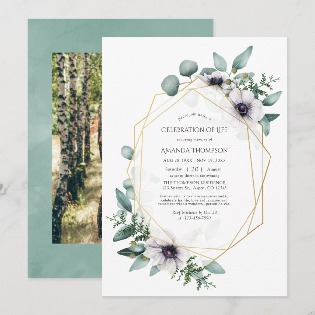 Invitation Eucalyptus Anémonique Célébration géométrique de l (Devant / Derrière)