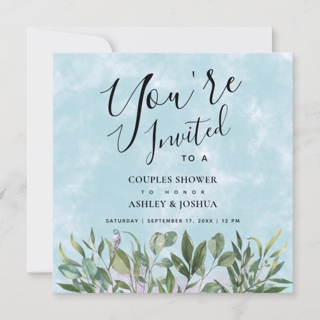 Invitation Eucalyptus Aquarelle Couples Douche (Devant)