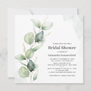 Invitation Eucalyptus Aquarelle Fête des mariées minimaliste