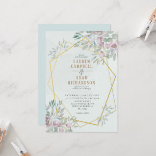 Invitation Eucalyptus Aquarelle Lignes Geo Mariage