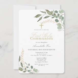 Invitation Eucalyptus Aquarelle Première Communion Sainte