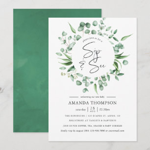 Invitation Eucalyptus aquarelle verdure bébé Sip and See