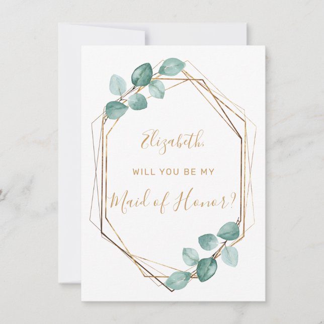 Invitation Eucalyptus Aquarelle Verdure Maid or d'honneur (Devant)