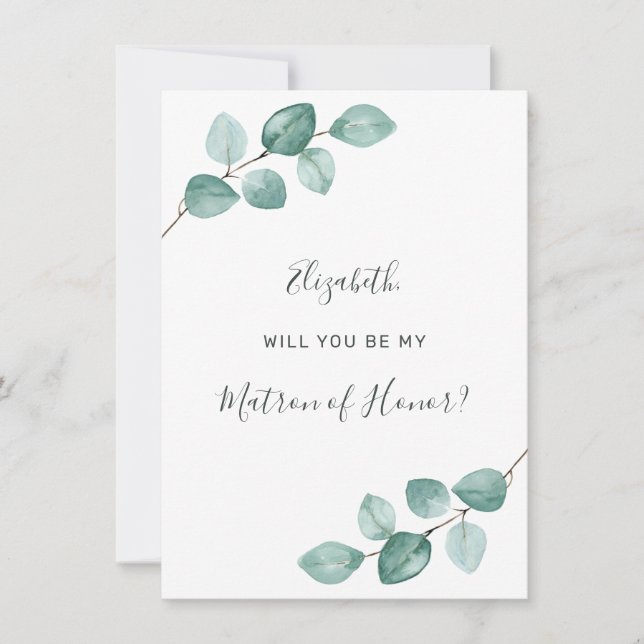Invitation Eucalyptus Aquarelle Verdure Matron d'honneur (Devant)