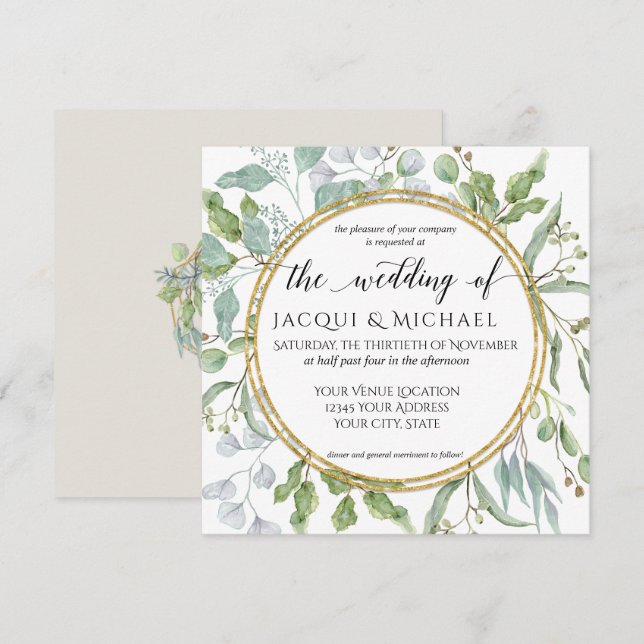 Invitation Eucalyptus Aquarelle Vert Blanc Vert Vert Mariage (Devant / Derrière)