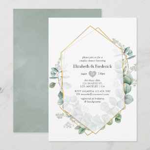 Invitation Eucalyptus argent Sage Couples géométriques douche