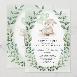 Invitation Eucalyptus Baby Sheep Petit agneau Douche neutre