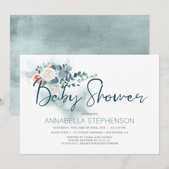 Invitation Eucalyptus | Baby shower de verdure aquarelle (Devant / Derrière)