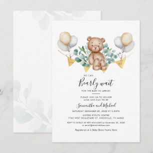Invitation Eucalyptus Baby shower d'ours botanique vert