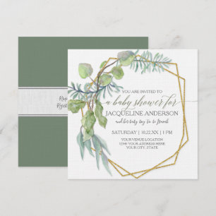 Invitation Eucalyptus Baby shower géométrique de couronne