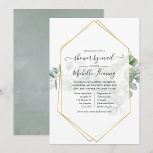 Invitation Eucalyptus Baby shower géométrique par courrier