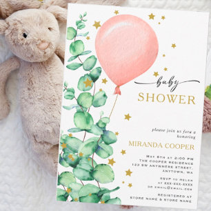 Invitation Eucalyptus Balloon Baby Girl Douche étoiles d'or