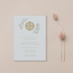 Invitation Eucalyptus Bleu Dusty Élégant Mariage chinois