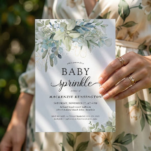 Invitation Eucalyptus Bleu Moderne Saupoudrer Bébé