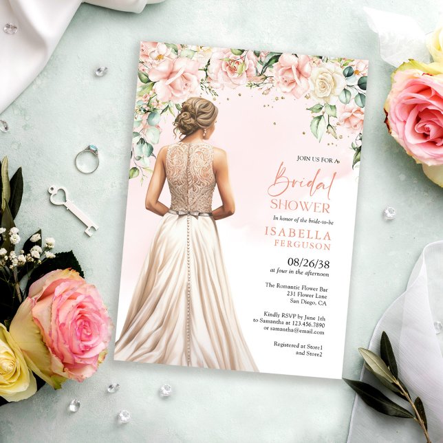 Invitation Eucalyptus Blush Pink Roses Floral Bridal Shower (Créateur téléchargé)