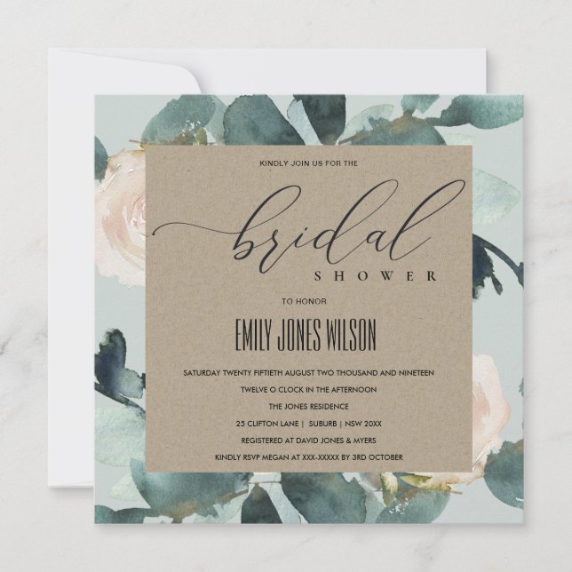 INVITATION EUCALYPTUS BLUSH ROSE GRAS FÊTE DES MARIÉES KRAFT (Devant)
