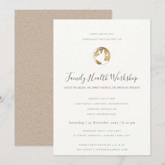 INVITATION EUCALYPTUS BLUSH ROSE KRAFT NAVY ATELIER (Devant / Derrière)