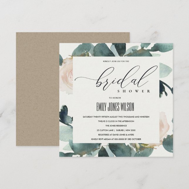 INVITATION EUCALYPTUS BLUSH ROSE SOFT KRAFT FÊTE DES MARIÉES (Devant / Derrière)