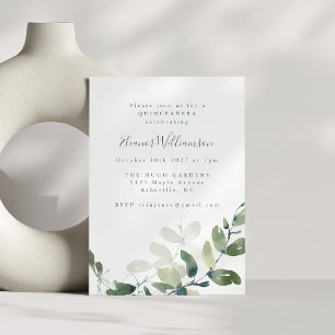 Invitation Eucalyptus Boho QUINCEAÑERA botanique moderne