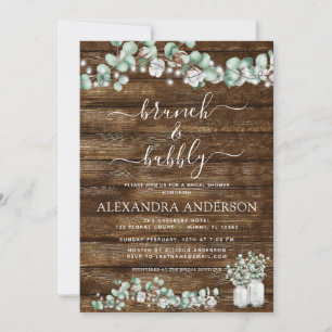 Invitation Eucalyptus Bois rustique Brunch et éclat de bulle
