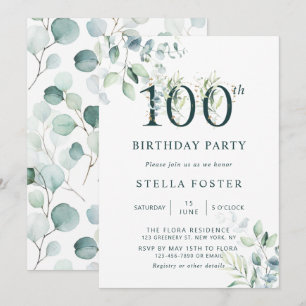 Invitation Eucalyptus Botanical 100e fête d'anniversaire