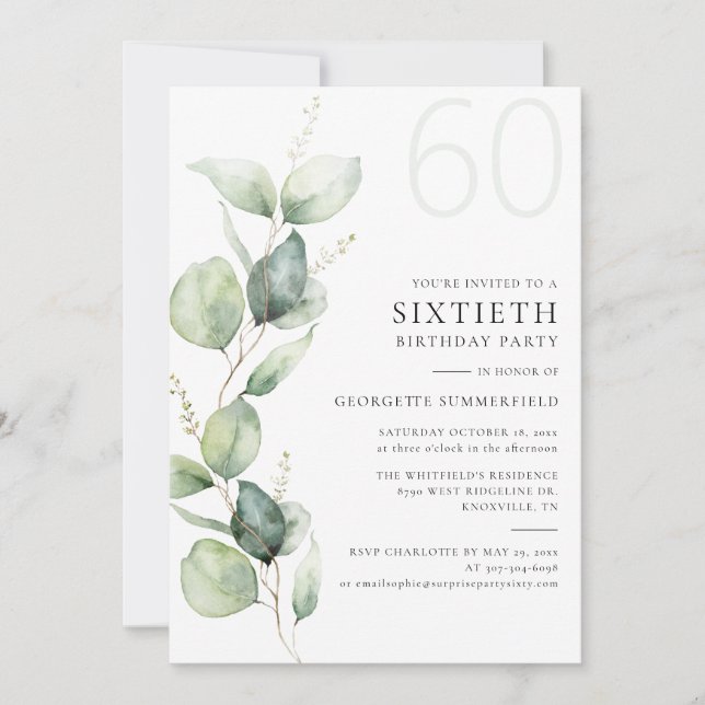 Invitation Eucalyptus Botanical Mom 60e anniversaire (Devant)