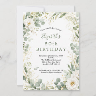 Invitation Eucalyptus Botanicals Fleurs Blanches 50e Annivers