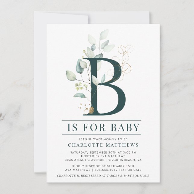 Invitation Eucalyptus Botanique Aquarelle Baby shower photo (Devant)