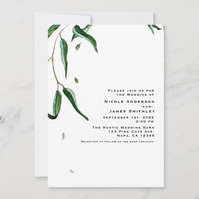 Invitation Eucalyptus Botanique Feuille Rustique Mariage Natu (Devant)