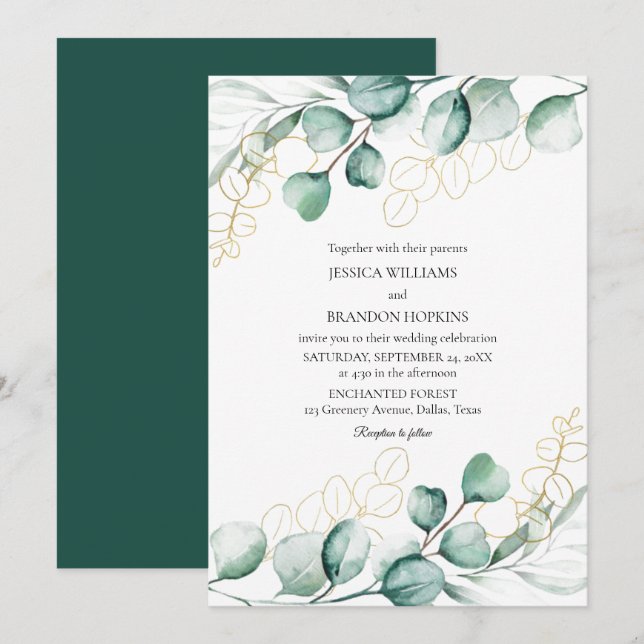 Invitation Eucalyptus botanique Rustique Mariage de verdure (Devant / Derrière)