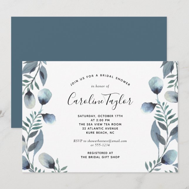 Invitation Eucalyptus Branche Fête des mariées florale simple (Devant / Derrière)