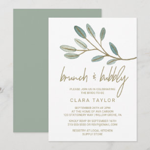 Invitation Eucalyptus brunch à la veine d'or et Bubbly
