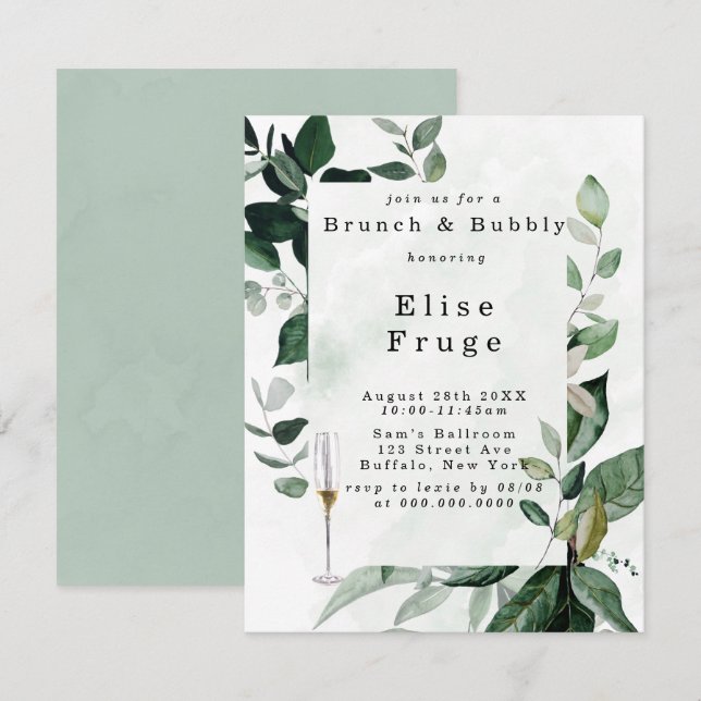 Invitation Eucalyptus Brunch et Bubbly Invitat (Devant / Derrière)