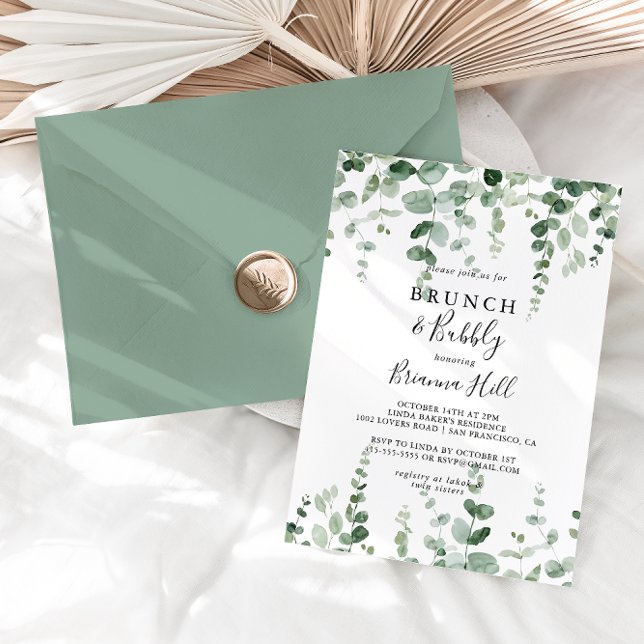 Invitation Eucalyptus Brunch et Fête des mariées Bubbly (Créateur téléchargé)