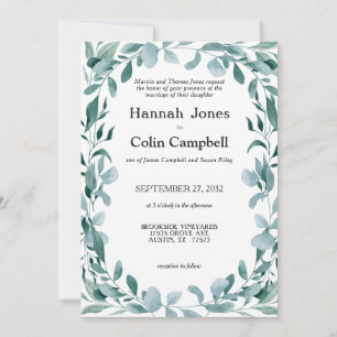 Invitation Eucalyptus Cadre vert bleu Mariage