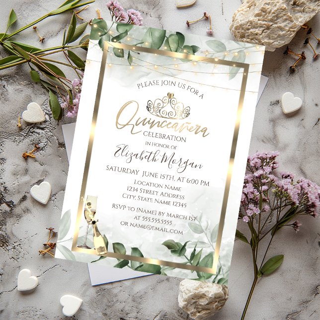 Invitation Eucalyptus Cadre Vin Quinceanera (Créateur téléchargé)