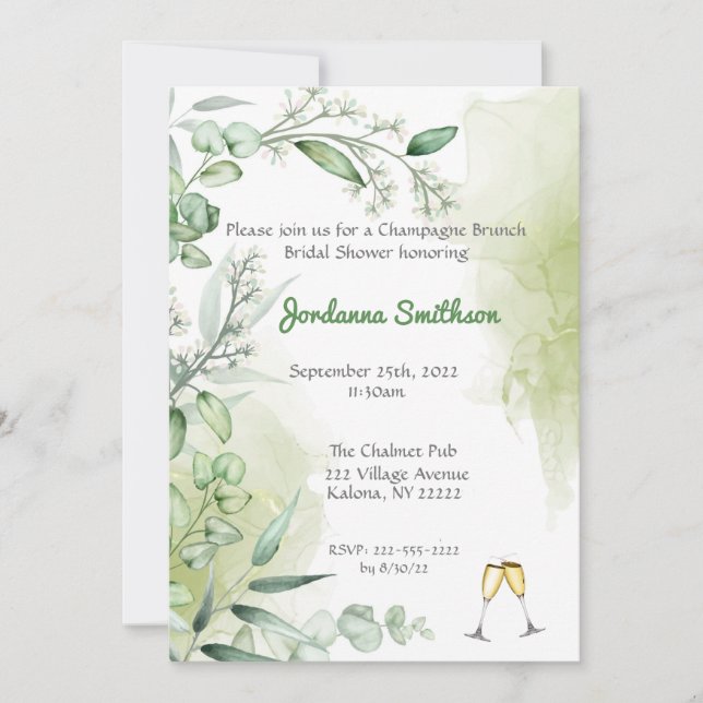 Invitation Eucalyptus Champagne Brunch Fête des mariées invit (Devant)