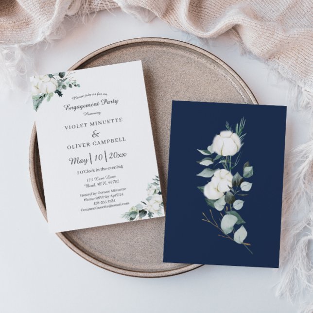 Invitation Eucalyptus Cotton blanc moderne v2 Partie d'engage (Créateur téléchargé)
