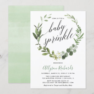 Invitation Eucalyptus couronne sexe neutre bébé aspersion