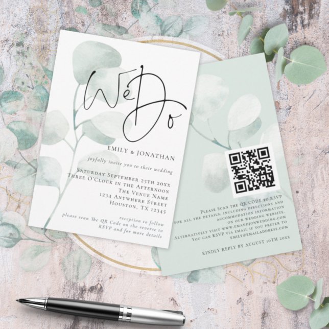 Invitation Eucalyptus de Sage moderne Nous faisons QR Code Ma (Créateur téléchargé)