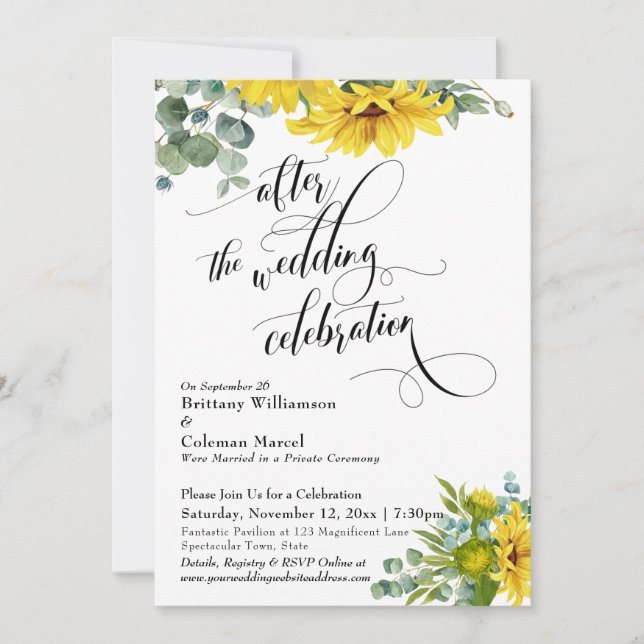 Invitation Eucalyptus de tournesol après la fête Mariage (Devant)