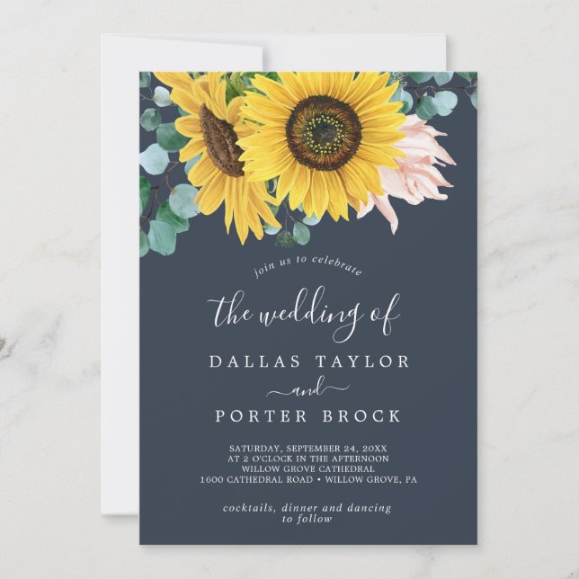 Invitation Eucalyptus de tournesol russe | Marine Le Mariage  (Devant)