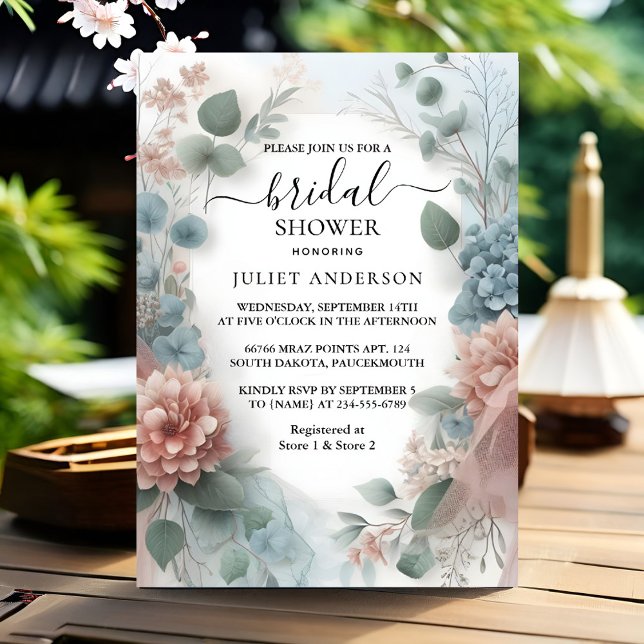 Invitation Eucalyptus Dentelle Tulle Dusty Fête des mariées b (Créateur téléchargé)