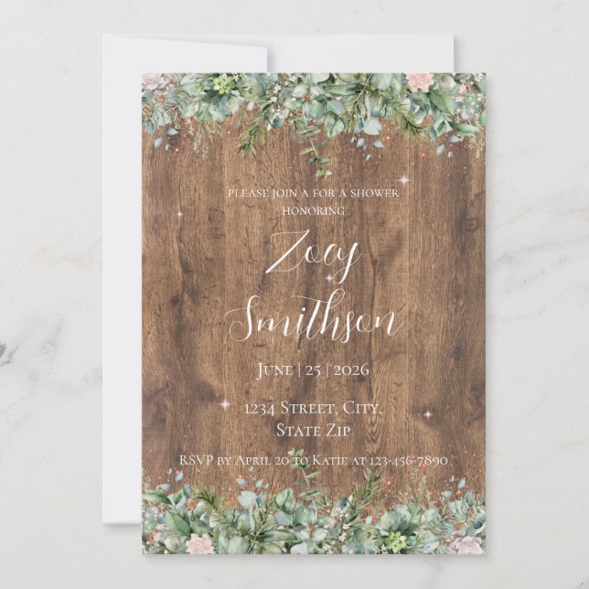 Invitation Eucalyptus Dusty Rose Bridal Shower | Greenery (Devant)