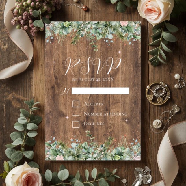 Invitation Eucalyptus Dusty Rose RSVP Card | Greenery Floral (Créateur téléchargé)