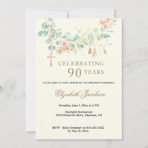 Invitation Eucalyptus Écriture Religieux Anniversaire Rosaire