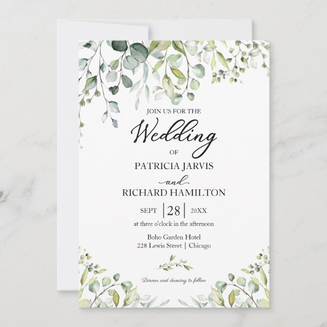Invitation Eucalyptus Elégant Mariage de verdure (Devant)